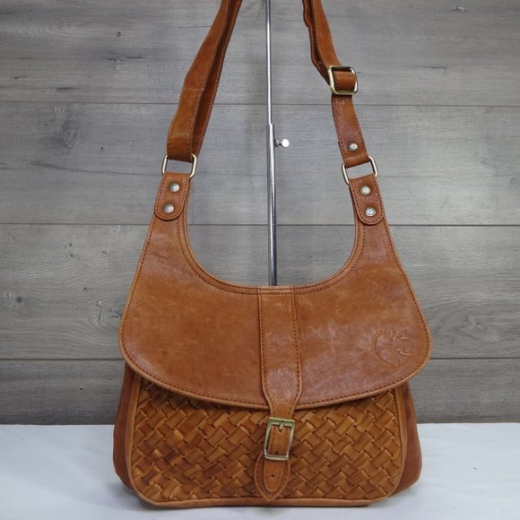 Anonimo Fiorentino Handbags - Anonimo Fiorentino Brown Leather Woven Crossbody Shoulder Saddle Bag